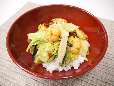 春野菜とえびの炒め丼